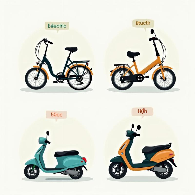 Các loại xe phù hợp cho học sinh lớp 10 bao gồm xe đạp, xe đạp điện, xe máy điện, xe máy 50cc